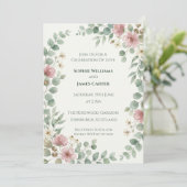 Roze Eucalyptus Bloemen Bruiloftsinvatie Kaart (Staand voorkant)