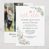 Roze Eucalyptus bruiloft uitnodiging (Voorkant / Achterkant)