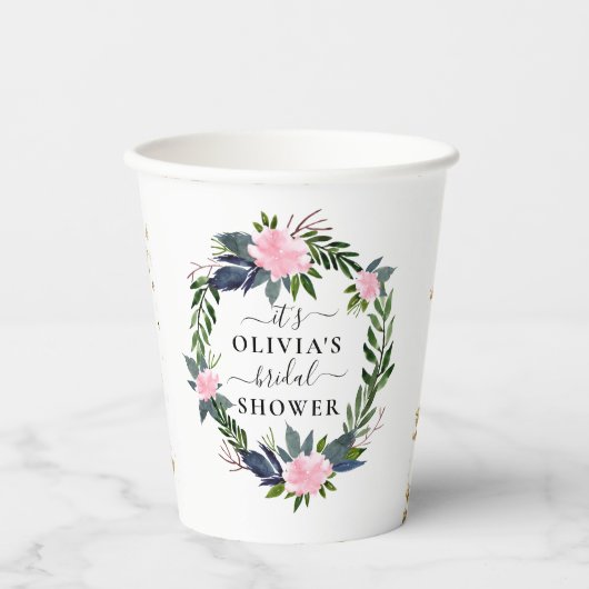 Roze Eucalyptus Bruiloftsfeest Papieren Bekers (Voorkant)