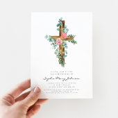 Roze Eucalyptus Cross Religieuze Christening Kaart