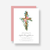 Roze Eucalyptus Cross Religieuze Christening Kaart