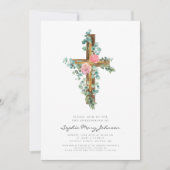 Roze Eucalyptus Cross Religieuze Christening Kaart (Voorkant)