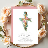 Roze Eucalyptus Kruis Religieuze Doop Kaart