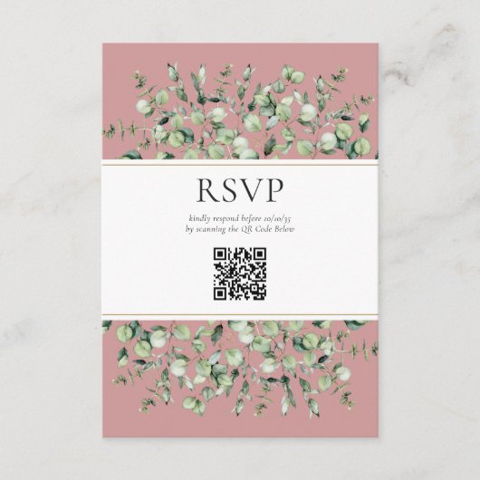 Roze Eucalyptus QR Code Huwelijksreactie  Informatiekaartje (Voorkant)
