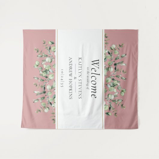 Roze Eucalyptus Trouwbegroeting  Wandkleed (Voorkant (horizontaal))