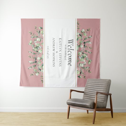 Roze Eucalyptus Trouwbegroeting Wandkleed (In Situ (horizontaal))