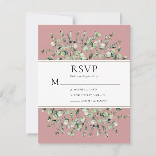 Roze Eucalyptus Trouwfeest RSVP Kaartje (Voorkant)