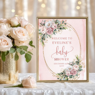 Roze Eucalyptus Welkom Baby Shower Poster