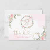 Roze eucalyptusolifant baby shower bedankt kaart (Voorkant)