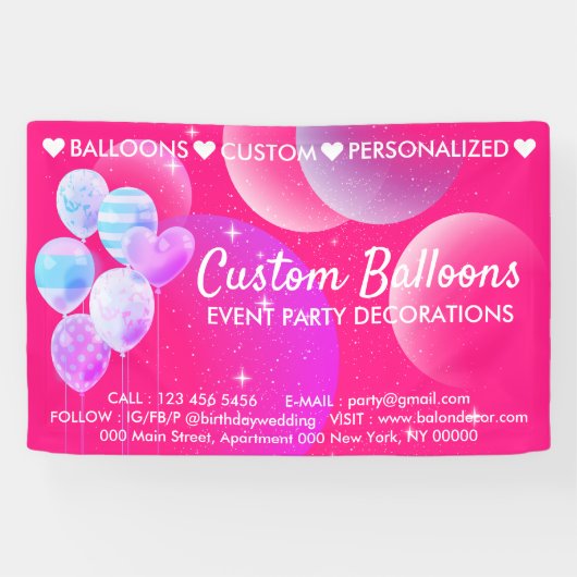 Roze evenementenplanner thuis trouwballonnen spandoek (Horizontaal)