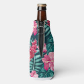 Roze Exotic Flowers Monogram ontwerp Flesjeskoeler (Fles Achterkant)