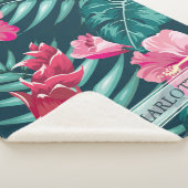 Roze Exotic Flowers Monogram Sherpa Deken (3/4)