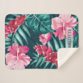 Roze Exotic Flowers Monogram Sherpa Deken (Voorkant (horizontaal))