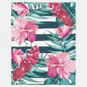 Roze exotische bloemen gestript fleece deken (Voorkant)