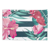 Roze exotische bloemen gestript kussensloop (Achterkant)