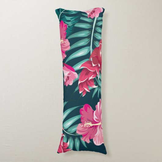 Roze exotische bloemen lichaamskussen (Voorkant Verticaal)