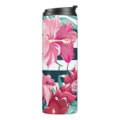 Roze exotische bloemen Monogram gestript Thermosbeker (Gedraaid links)