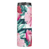 Roze exotische bloemen Monogram gestript Thermosbeker (Achterkant)