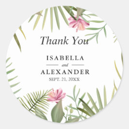 Roze exotische bloemen ronde sticker