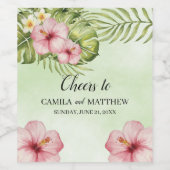 Roze exotische bloemen wijn etiket (Enkel label)