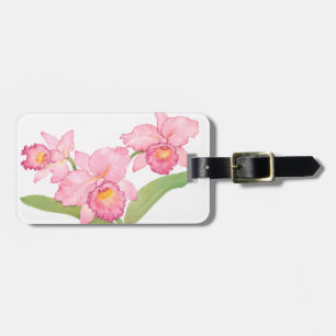 Roze exotische Waterverf Flowers Bagagelabel