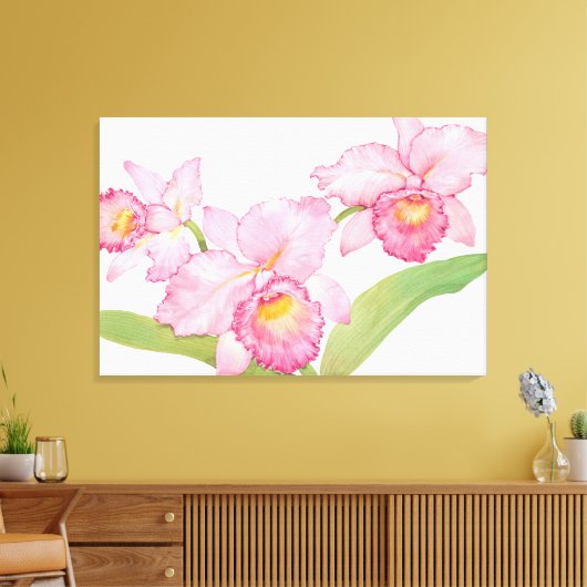 Roze exotische Waterverf Flowers Canvas Afdruk (Insitu (Woonkamer))