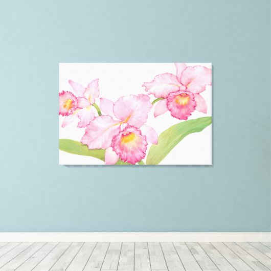 Roze exotische Waterverf Flowers Canvas Afdruk (Insitu (Houten vloer))
