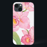 Roze exotische Waterverf Flowers iPhone 13 Hoesje<br><div class="desc">Roze exotische Waterverf bloemen kunstenaar: Tim OToole</div>