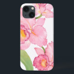 Roze exotische Waterverf Flowers iPhone 13 Hoesje<br><div class="desc">Roze exotische Waterverf bloemen kunstenaar: Tim OToole</div>