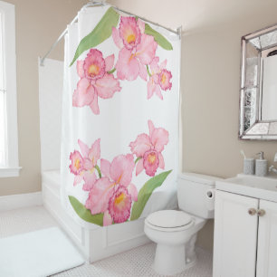 Roze exotische Waterverf Flowers Douchegordijn