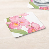 Roze exotische Waterverf Flowers Kartonnen Onderzetters (Schuin)