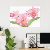 Roze exotische Waterverf Flowers Poster (Thuiskantoor)