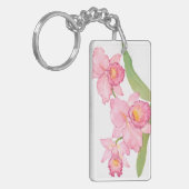 Roze exotische Waterverf Flowers Sleutelhanger (Voorkant Links)