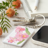 Roze exotische Waterverf Flowers Sleutelhanger (Voorkant Rechts)