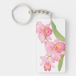 Roze exotische Waterverf Flowers Sleutelhanger