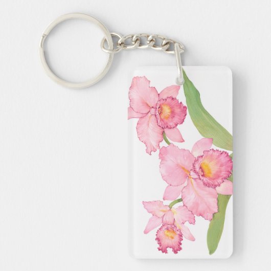Roze exotische Waterverf Flowers Sleutelhanger (Voorkant)