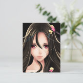 Roze Eyed Brunette Anime Meisje Cartoon Briefkaart (Staand voorkant)