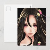 Roze Eyed Brunette Anime Meisje Cartoon Briefkaart (Voorkant / Achterkant)
