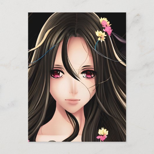 Roze Eyed Brunette Anime Meisje Cartoon Briefkaart (Voorkant)