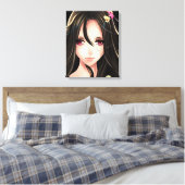 Roze Eyed Brunette Anime Meisje Cartoon Canvas Afdruk (Insitu (Slaapkamer))