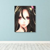 Roze Eyed Brunette Anime Meisje Cartoon Canvas Afdruk (Insitu (Houten vloer))