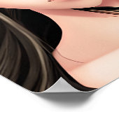 Roze Eyed Brunette Anime Meisje Cartoon Poster (Hoek)