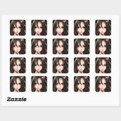 Roze Eyed Brunette Anime Meisje Cartoon Vierkante Sticker (Vel)