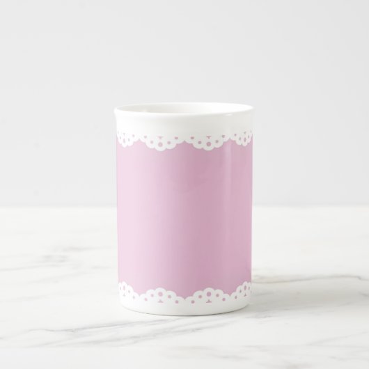 Roze Eyelet Trim Bone China Mok (Voorkant)
