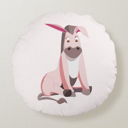 Roze Ezel Rond Kussen (Voorkant)