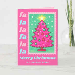 Roze Fa La La Kerstboom Postzegel Feestdagen Kaart