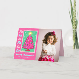 Roze Fa La La Kerstboom Postzegel Foto Feestdagen Kaart