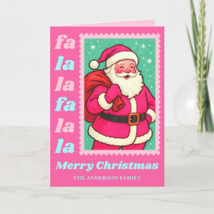 Roze Fa La La Kerstman Kerst Postzegel Feestdagen Kaart