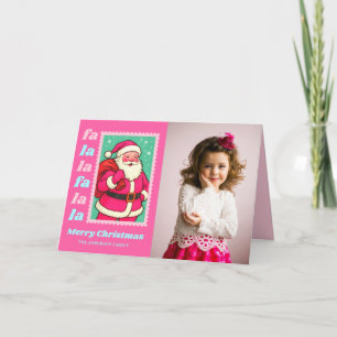 Roze Fa La La Kerstman Kerst Postzegel Foto Feestdagen Kaart