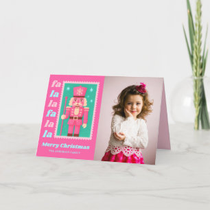 Roze Fa La La Notenkraker Kerst Foto Feestdagen Kaart